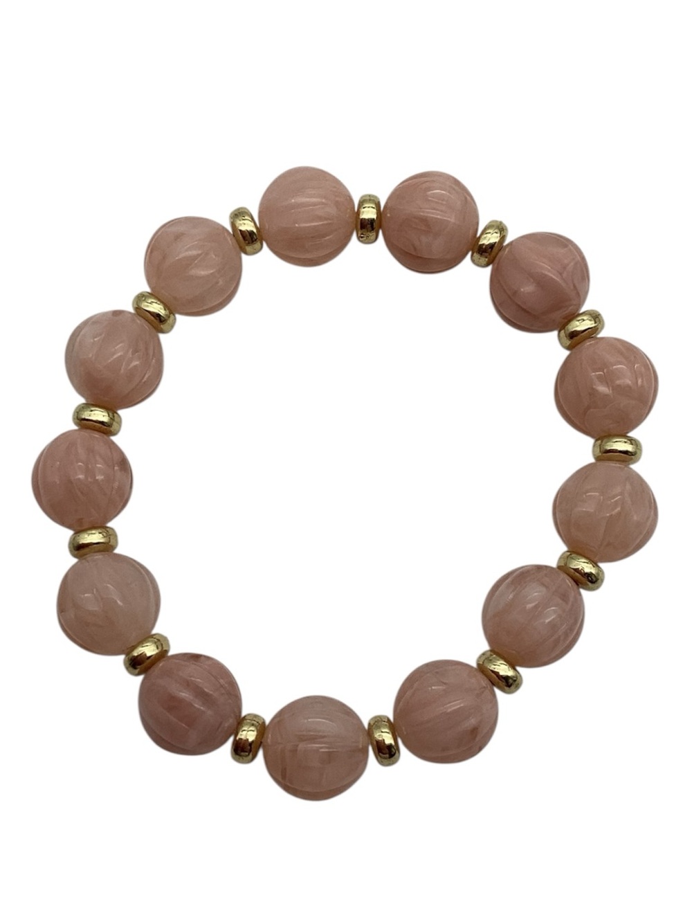 Boho Style Light Pink/Gold Textured Beaded Stretch Bracelet (NWT)